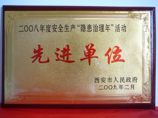 2009年2月，被西安市人民政府評為2008年度安全生產“隱患治理年”活動先進單位